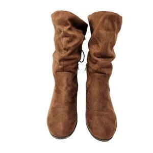 Soda Faux Suede Wide Calf Knee High Boots With Lace Up Back Brown Size 8.5